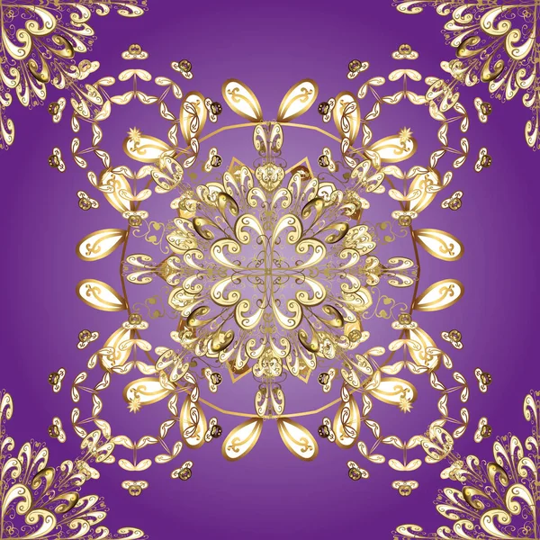 Damask arkaplanı tekerrür ediyor. Renklerdeki altın element. Antika altın tekrarlanabilir duvar kağıdı. Barok tarzında altın çiçek süsü..