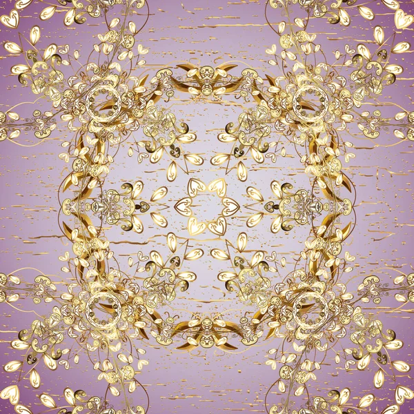 Naadloze Middeleeuwse Bloemen Koninklijke Patroon Decoratieve Symmetrie Arabesk Goud Neutrale — Stockfoto