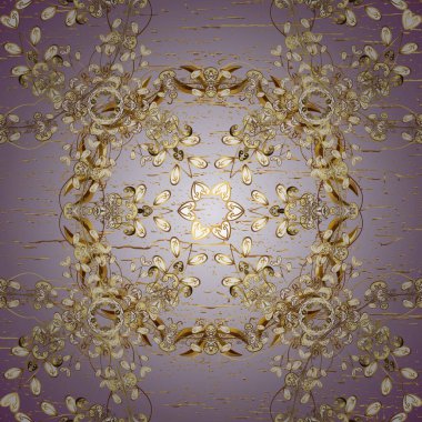 Tarafsız, bej ve kahverengi renklerde altın elementlerle kusursuz klasik desen. Noel, kar tanesi, yeni yıl 2019.