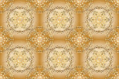Kusursuz damaske klasik altın desen. Tekrarlayan elementlerle soyut arkaplan. Altın desenli bej, sarı ve turuncu renklerde altın elementler.