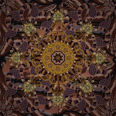 Vektör vintage desen. Davetiye kartı. Tarafsız, kahverengi ve gri renklerde mandala.