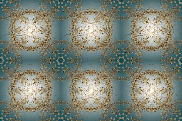 Kusursuz klasik Raster altın deseni. Geleneksel oryantasyon süsü. Klasik klasik klasik arka plan. Altın desenli mavi, nötr ve bej rengi altın elementlerle.