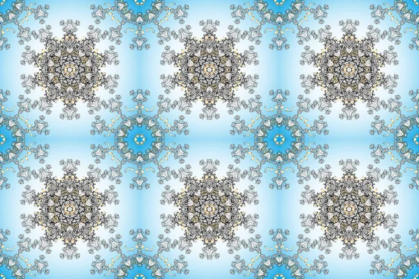 伝統的な古典的な飾り アラベスクと花の要素とシームレスな東洋のかわいいパターン ニュートラル 青の色のイラスト 唐草文文文文 — ストック写真