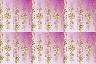 Altın çiçekli, pürüzsüz desen. Barok tarzında altın çiçekli süs. Damask arkaplanı. Bir renkteki altın element.
