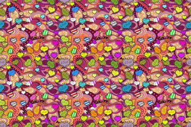 Tebrik kartları için dekor unsuru. Kusursuz sevgililer günü geçmişi, menekşe rengi, sarı kalpler. Şeffaf etki. Kalp konfetisi şeklinde çiçek yaprağı. Etiket hediye paketleri için aşkın sembolü.