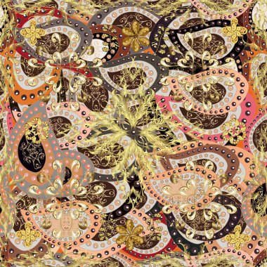 Kusursuz altın desen. Altın elementlerle bej, kahverengi ve gri renklerde altın desen. Doğulu süsü.