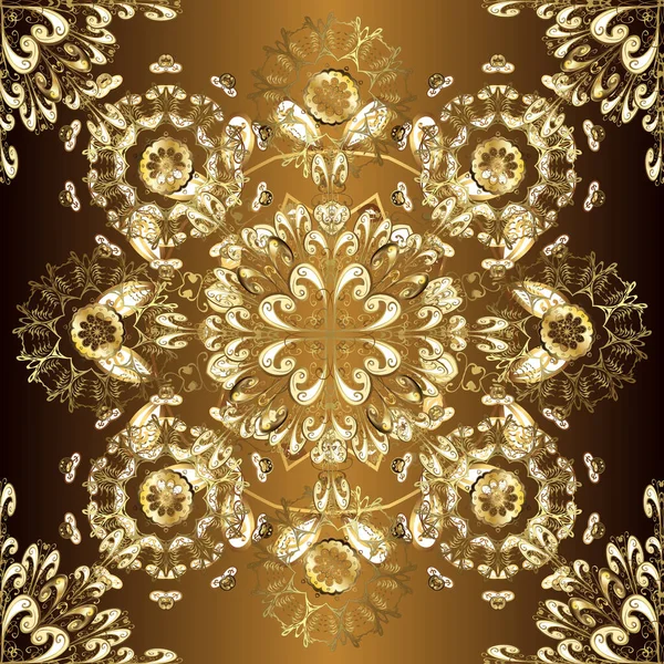 Gold Auf Braun Beige Und Gelb Dekorative Symmetrie Arabeske Nahtloses — Stockfoto