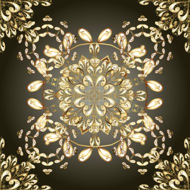 Altın elementler gri, yeşil ve kahverengi renklerde. Geleneksel klasik klasik, kusursuz vektör kalıbı. Barok tarzında kusursuz bir doğulu süsü..