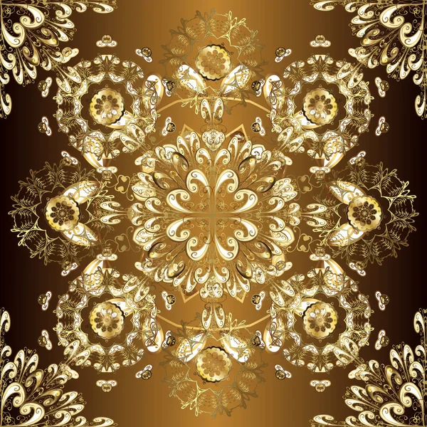 黄金の要素と茶色 ベージュと黄色の色に黄金のパターン バロック様式の壁紙デザインのためのシームレスダマスクパターンの背景 ベクトル装飾 — ストックベクタ