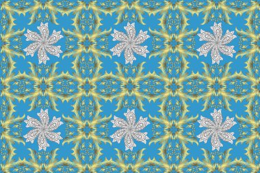 Kusursuz ortaçağ çiçek deseni. Dekoratif simetri arabesk. Altın maviye, nötr ve sarı renklere. Doğum günü, davetiye ya da afiş için tebrik kartı.