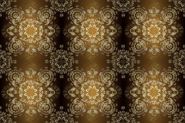Kusursuz altın desenli bukleler. Doğu tarzı arabesk tarzında altın elementler. Raster altın pürüzsüz desen. Kahverengi, bej ve sarı renklerde pürüzsüz desen.