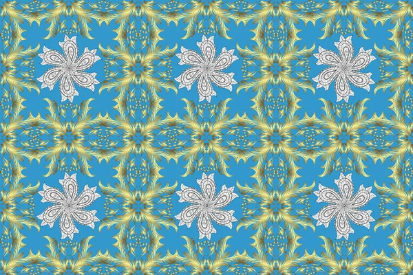 Nahtloses Mittelalterliches Königliches Blumenmuster Dekorative Symmetrie Arabeske Gold Auf Blauen — Stockfoto