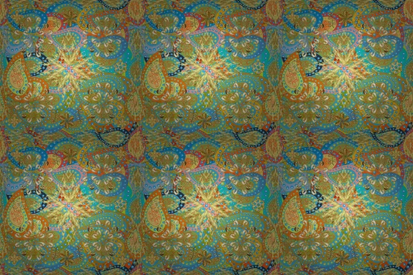 Vektor Orientalisches Ornament Goldenes Muster Auf Blauen Grünen Und Gelben — Stockfoto