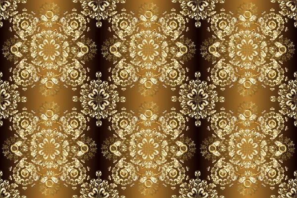 Ouro Nas Cores Marrom Bege Amarelo Simetria Decorativa Arabesco Padrão — Fotografia de Stock