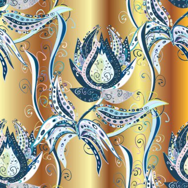 Mavi, nötr ve parlak çiçekli bej renklerde soyut ve pürüzsüz desen. Küçük çiçekte hoş bir çiçek deseni var. Çiçek elementli zarif vektör dokusu.