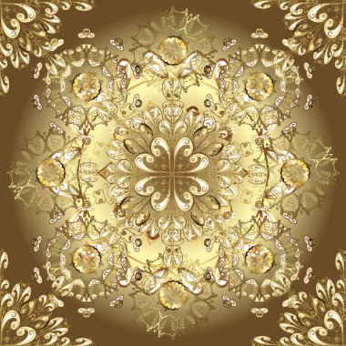 Bej, kahverengi ve nötr renklerde Asya tekstili. Çiçeklerle suluboya desenli çiçek deseni. Vektör illüstrasyonu.