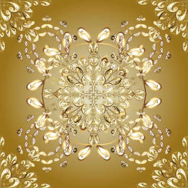 Küçük çiçekteki sevimli çiçek deseni. Kahverengi, bej ve sarı renkte çiçekler.