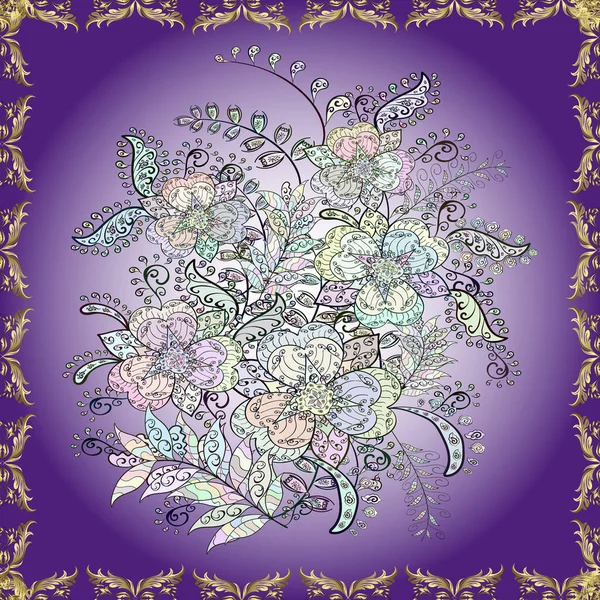 Flores Cores Neutras Violetas Cinzas Projeto Elementos Flor Plana Cor — Vetor de Stock