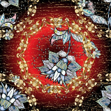 Kusursuz bir çiçek deseni. Bahar mevsimi. Tatil havası. Nazik romantik baskı. Kahverengi, siyah ve kırmızı renkte çiçekler.