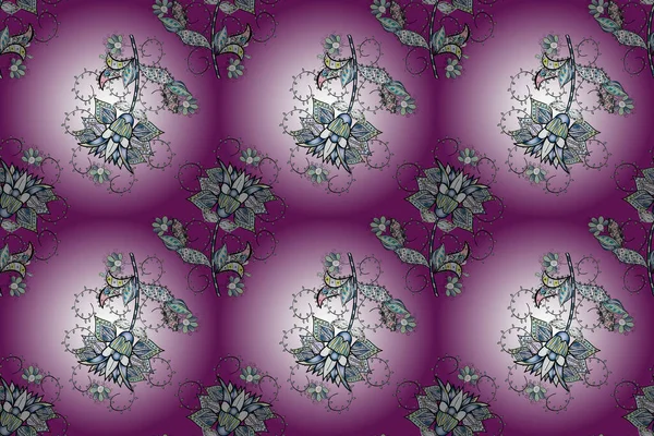 Flat Flower Elements Design Asian Textile Style Flowers Purple Violet — Stock Photo, Image