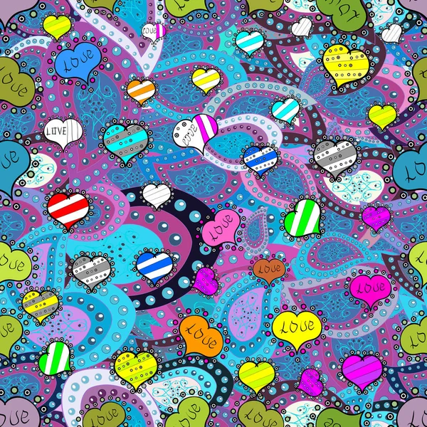 Візерунок Безшовних Сердець Повторююча Текстура Симпатичні Пурпурові Фіолетові Сині Кольори — стокове фото