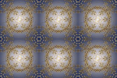 Altın karalama fantezi yaprakları ve mavi, nötr ve bej renklerde çiçek Raster soyut çiçek çelenk. El yapımı dekoratif çerçeve, albüm kapağı, tebrik kartı, klasik Art deco tarzı.