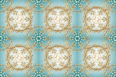 Kusursuz çiçek deseni. Duvar kâğıdı barok, İspanyol kumaşı. Kusursuz bir geçmişi var. Mavi, nötr ve bej renkler üzerinde grafiksel modern kusursuz desen.