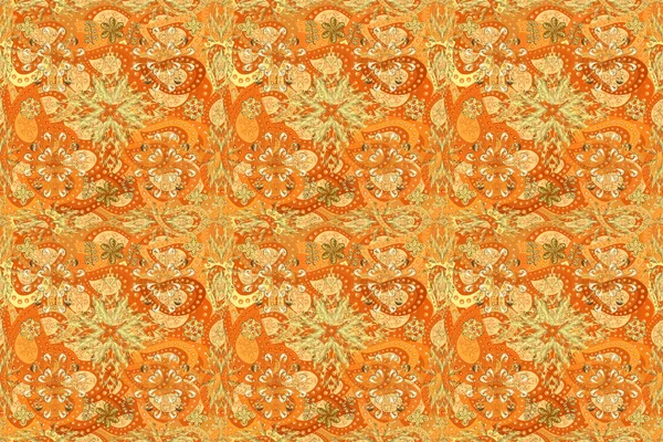 Azjatyckim Stylu Tekstylnym Kwiaty Kolor Pomarańczowy Beżowy Żółty Wzór Bezszwowych — Zdjęcie stockowe