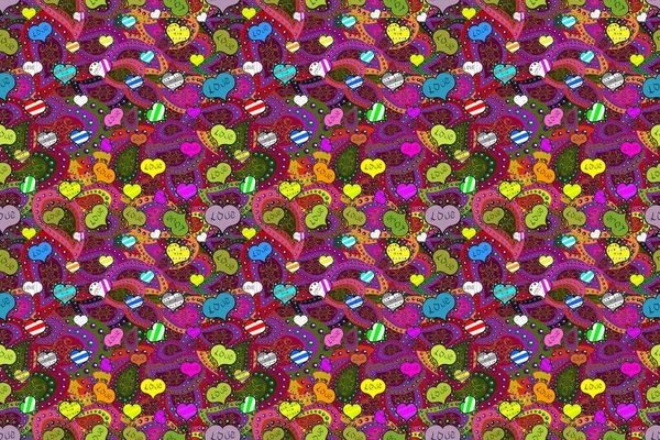 Tecknad Hjärtan Kärlek Röda Lila Och Gröna Färger Söt Bakgrund — Stockfoto