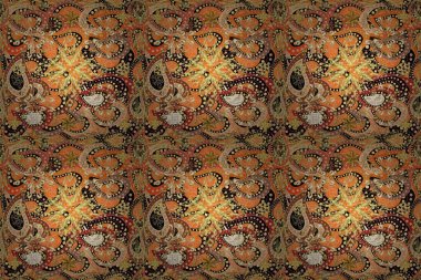 Geleneksel vektör yön süsü. Kusursuz klasik altın desen. Altın desenli turuncu, bej ve kahverengi altın elementli.