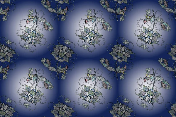花形图案 拉斯特插图 花呈中性 蓝色和灰色 天衣无缝 多花的观赏性春天花园质感 蓝色和灰色的花 — 图库照片