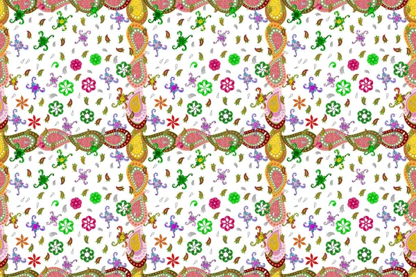 Doodle Stijl Bloemen Gele Witte Groene Kleuren Kleurrijk Geel Wit — Stockfoto