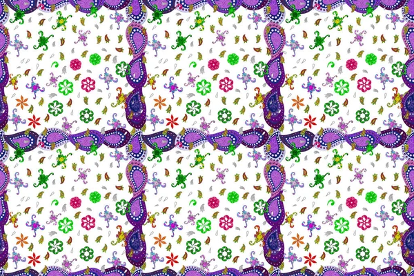 Flache Blume Elemente Design Nahtlose Floral Pattern Blumen Blauen Violetten — Stockfoto