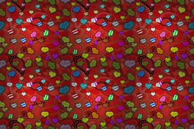 Kusursuz desenli kalp, aşkım. Doğulu etnik model. Siyah, turuncu, kırmızı renklerde el çizimi. Stres karşıtı sevgililer günü dekoratif unsuru. Tasarım. Renklendirme kitabı sayfa tasarımı