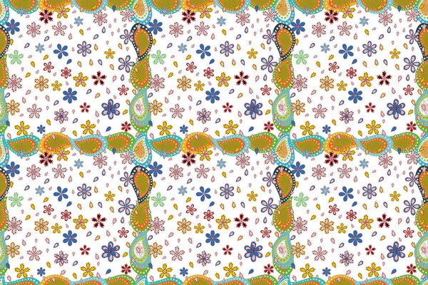 Tropisches Nahtloses Muster Mit Vielen Weißen Blauen Und Grünen Abstrakten — Stockfoto