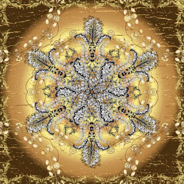 Kusursuz. Kahverengi, bej ve sarı renklerde Art Deco Deseni. Kıvırcık arka plan. Minimalist geometrik tasarım. Çizgi tasarımı. 1920-30 motifleri. Lüks klasik illüstrasyon.