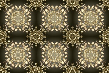 Gri, yeşil ve kahverengi renklerde, kusursuz desenli, altın renginde bir çiçek. Süsleme.