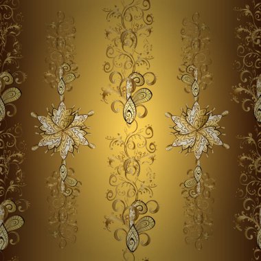 Vektör. Kusursuz desen. Renkli arka plan üzerine döşenmiş motif bukleli. Kahverengi, bej ve sarı renkli resimler. İslami süslemeli soyut arkaplan, Arapça geometrik doku