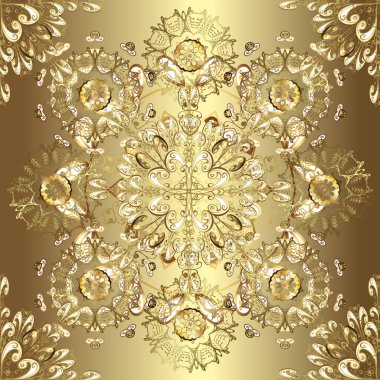 Vektör nötr, kahverengi ve bej yapraklı arka plan, güzel yapraklar, çiçekler, girdaplar, karmaşık güzel süsler. Yeşillik, hoş, dikişsiz desen. Vektör tasarımı. Klasik tarzda..