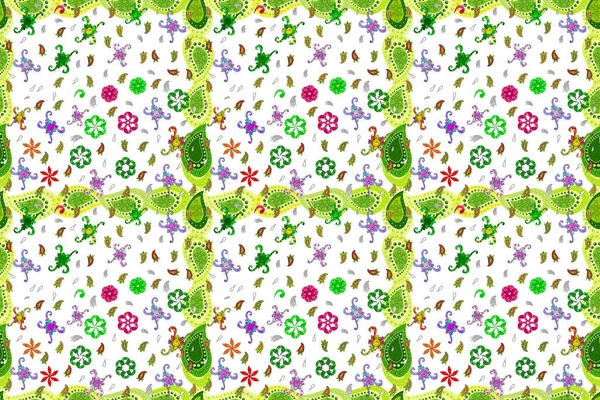 Blumen Grünen Weißen Und Gelben Farben Nahtloses Blumenmuster Kann Für — Stockfoto