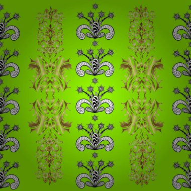 Klasik klasik klasik arka plan. Geleneksel oryantasyon süsü. Kusursuz klasik vektör altın deseni. Vektör çizimi. Altın elementlerle beyaz, siyah ve yeşil renklerde kusursuz desen.