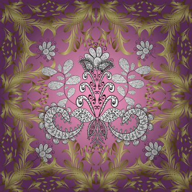 Kusursuz klasik vektör altın deseni. Klasik klasik klasik arka plan. Geleneksel oryantasyon süsü. Altın desenli pembe, nötr ve mor altın elementlerle.