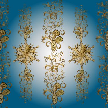 Tarafsız, kahverengi ve mavi renkli bir resim. Gösterişli süs bahçesi. Çizim, karalama, karalama. Sonsuz. Vektör çizimi. Çiçeksiz arka plan. Çiçek deseni.