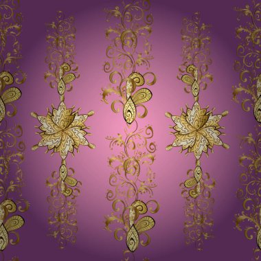 Yapraklar çok güzel. Duvar kağıtları, kumaş ve tekstil için geçmişe dönük zengin tasarım. Vektör menekşe, pembe ve mor yapraklı el yapımı yapraklar, çiçekler, girdaplar, karmaşık güzellikteki süsler..