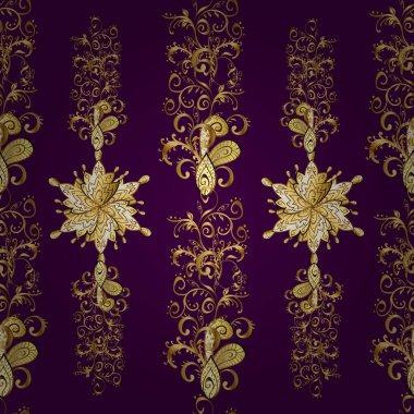 Vektör. Kusursuz desen. İslami süslemeli soyut arkaplan, Arap geometrik dokusu. Renkli arkaplan üzerine kıvırcık şekilli döşeme motifi. Görüntü bej, kahverengi ve sarı renkli.