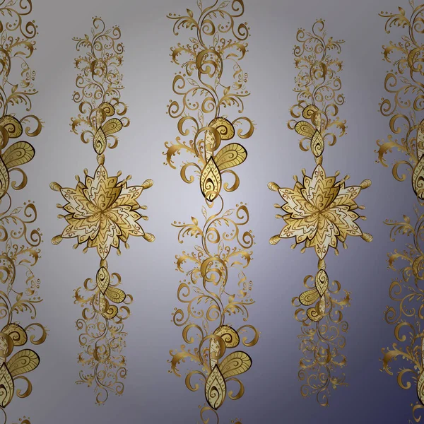 Золотий Безшовний Візерунок Нейтральних Коричневих Сірих Кольорах Золотими Квітковими Елементами — стоковий вектор