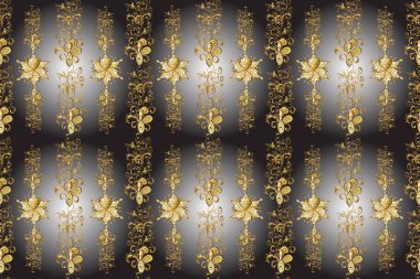 Noel, kar tanesi, yeni yıl 2019. Kahverengi, gri ve sarı renklerde, altın elementlerle kusursuz klasik desen.