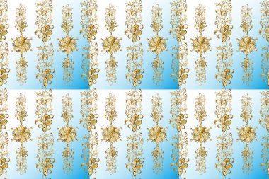 Raster illüstrasyonu. Altın elementli beyaz, mavi ve nötr renklerde klasik, pürüzsüz desen.