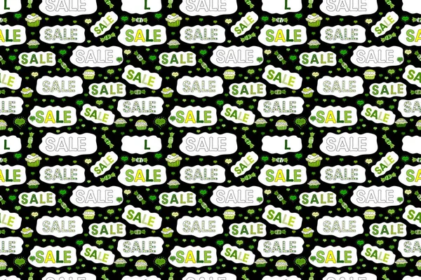 Seamless Raster Illustration Picture Black White Green Colors Cute Sale — Stock Photo, Image