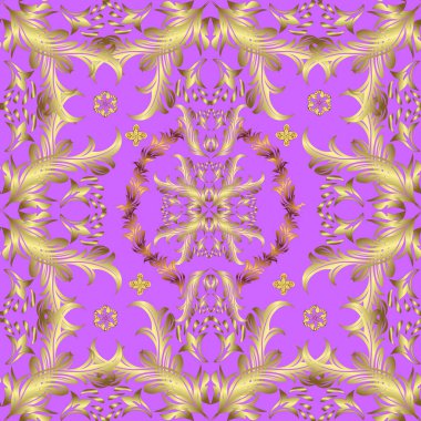 Damask oryantasyon süsü. Klasik klasik klasik arka plan. Klasik dikişsiz desen. Doğu sarısı, menekşe ve kumaş, duvar kağıdı ve ambalaj için nötr süs. Fantezi güzel illüstrasyon.